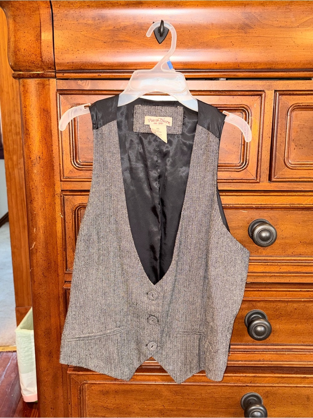 Paris Blues Vintage Gray Herringbone Button Front Vest XL - Picture 2 of 6